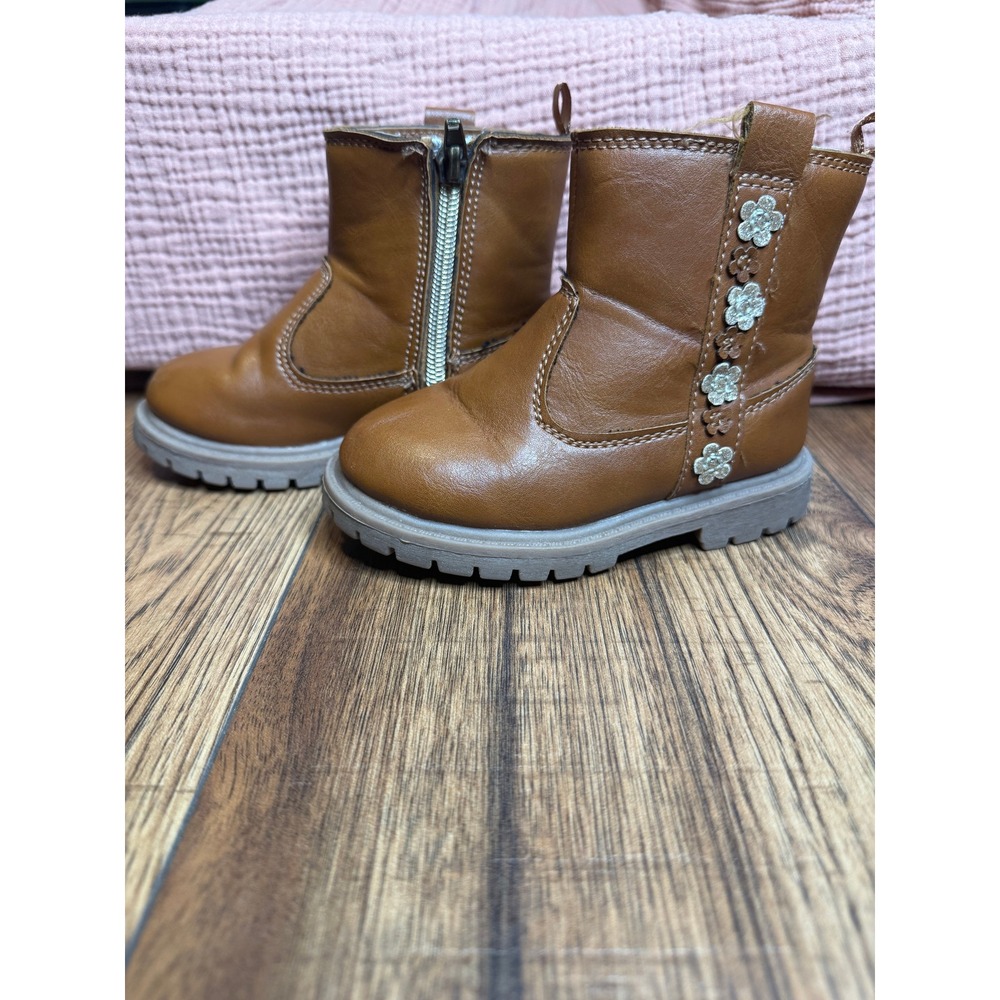 Carters Toddler Girls Brown Flower Ankle Boots Size 7 Brown Floral Zip Up Coro